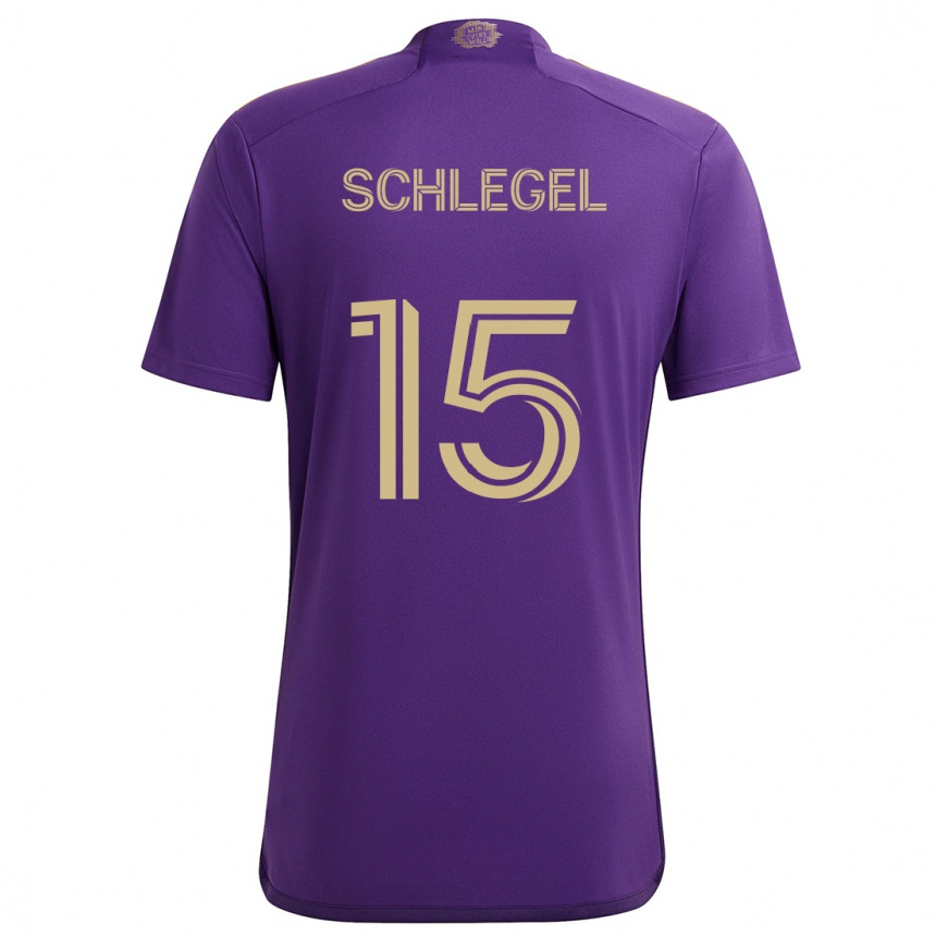 Kids Football Rodrigo Schlegel #15 Purple Yellow Home Jersey 2024/25 T-Shirt Uk