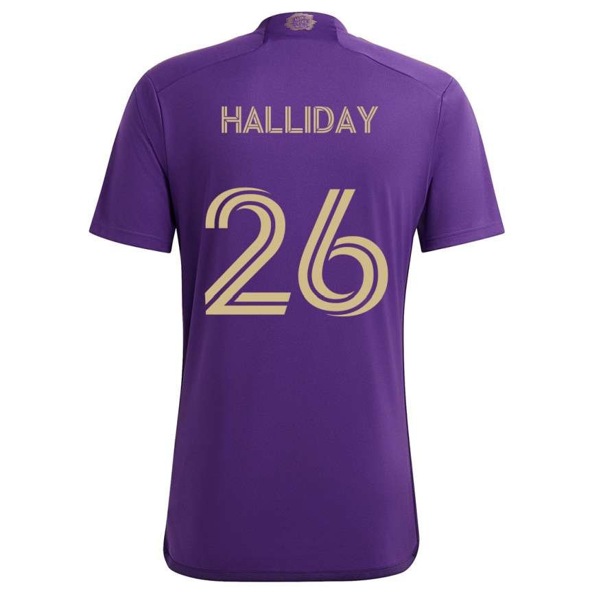 Kids Football Michael Halliday #26 Purple Yellow Home Jersey 2024/25 T-Shirt Uk