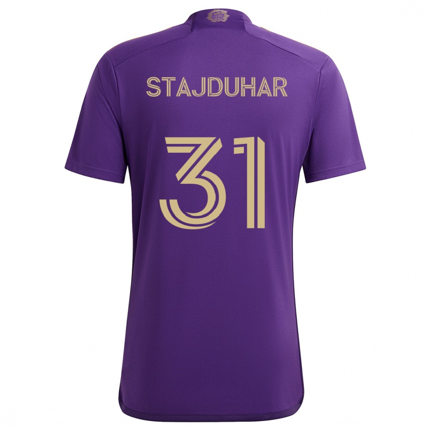 Kids Football Mason Stajduhar #31 Purple Yellow Home Jersey 2024/25 T-Shirt Uk