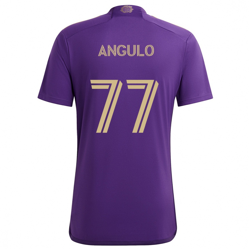 Kids Football Iván Angulo #77 Purple Yellow Home Jersey 2024/25 T-Shirt Uk