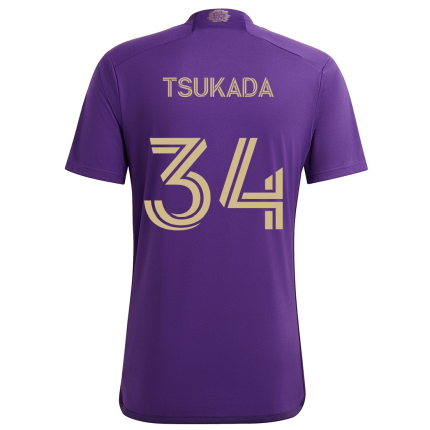 Kids Football Yutaro Tsukada #34 Purple Yellow Home Jersey 2024/25 T-Shirt Uk