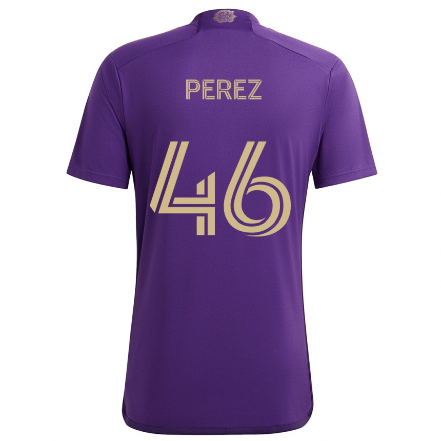 Kids Football Franco Pérez #46 Purple Yellow Home Jersey 2024/25 T-Shirt Uk