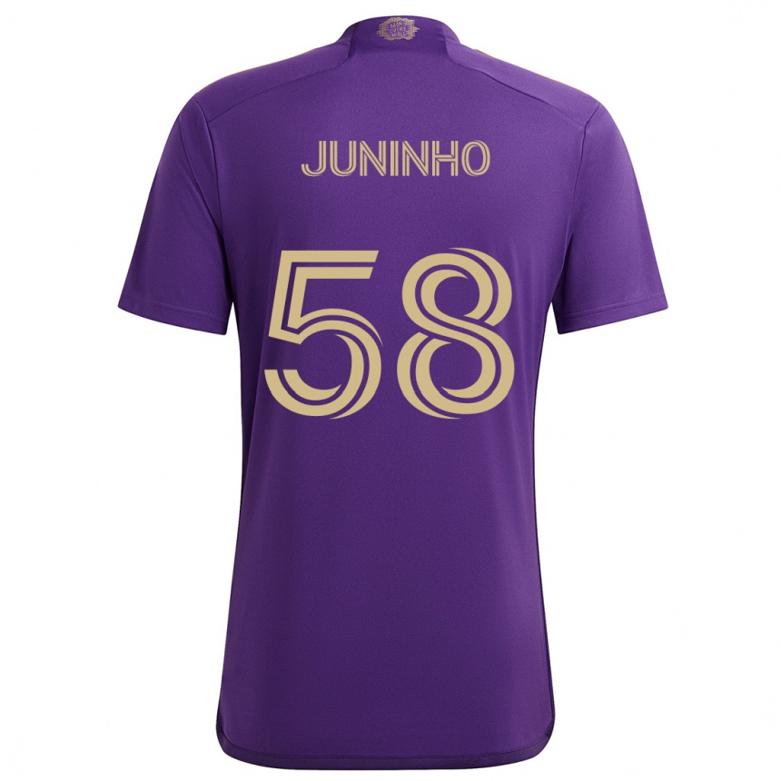 Kids Football Juninho #58 Purple Yellow Home Jersey 2024/25 T-Shirt Uk