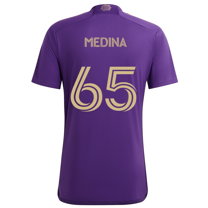 Kids Football Cristian Medina #65 Purple Yellow Home Jersey 2024/25 T-Shirt Uk