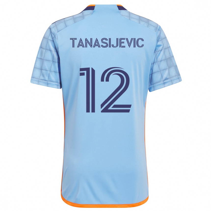 Kids Football Strahinja Tanasijevic #12 Blue Orange Home Jersey 2024/25 T-Shirt Uk