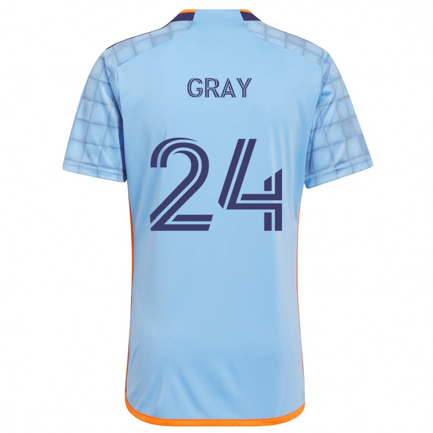 Kids Football Tayvon Gray #24 Blue Orange Home Jersey 2024/25 T-Shirt Uk