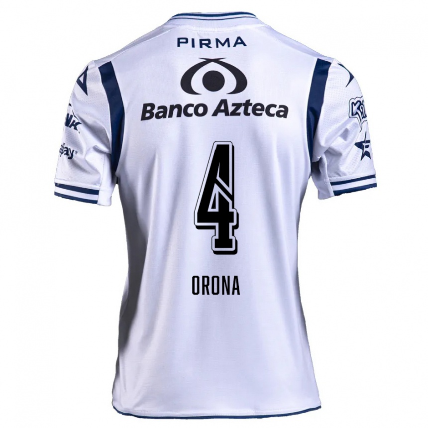 Kids Football Efraín Orona #4 White Navy Blue Home Jersey 2024/25 T-Shirt Uk