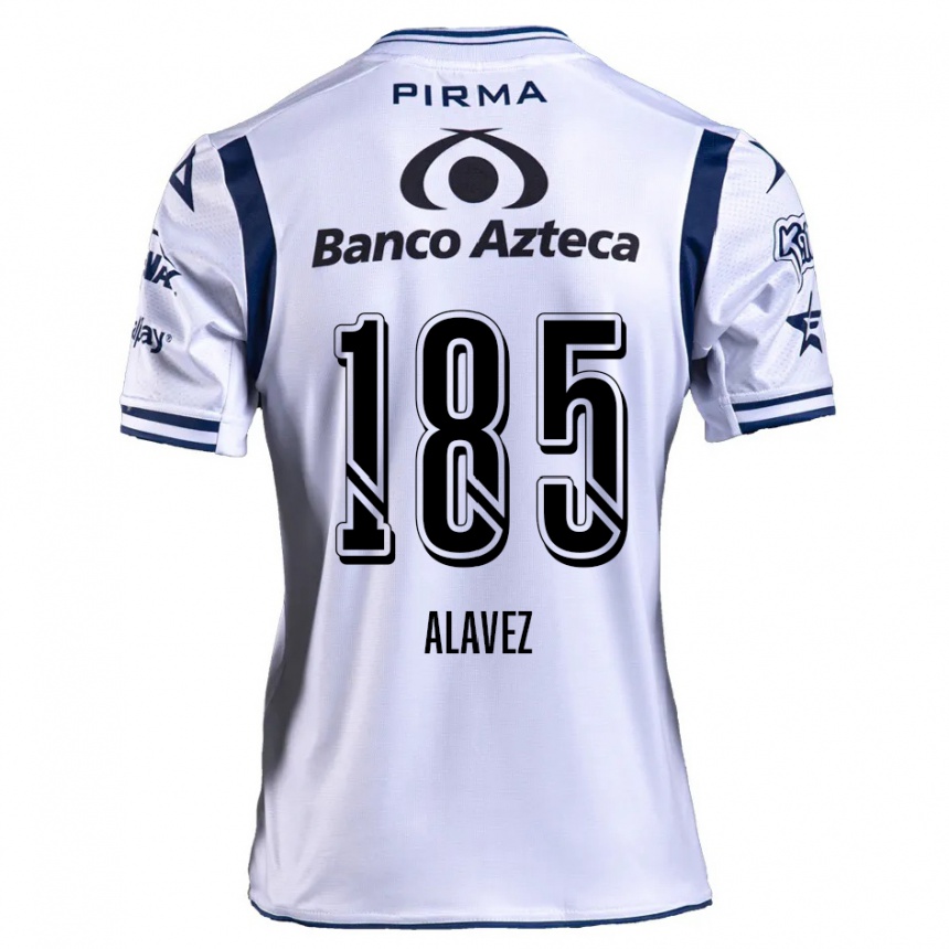 Kids Football Brian Alavez #185 White Navy Blue Home Jersey 2024/25 T-Shirt Uk