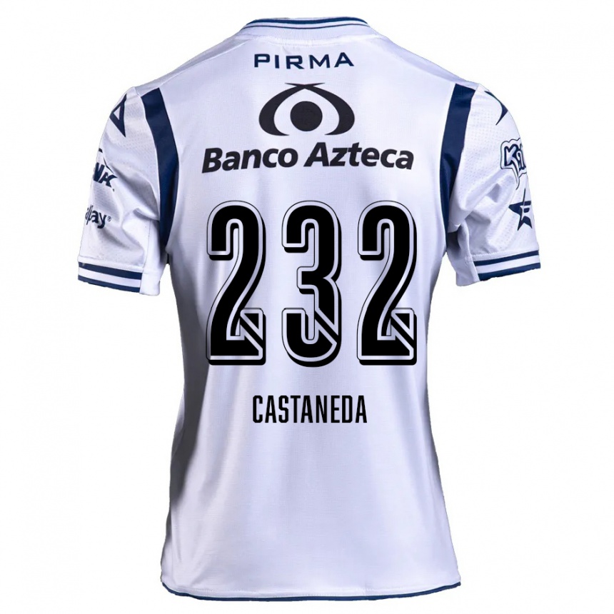 Kids Football Ángel Castañeda #232 White Navy Blue Home Jersey 2024/25 T-Shirt Uk