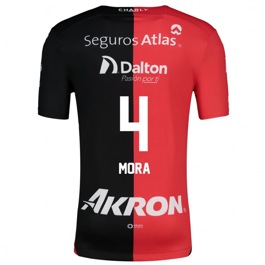 Kids Football Adrián Mora #4 Red Black Home Jersey 2024/25 T-Shirt Uk