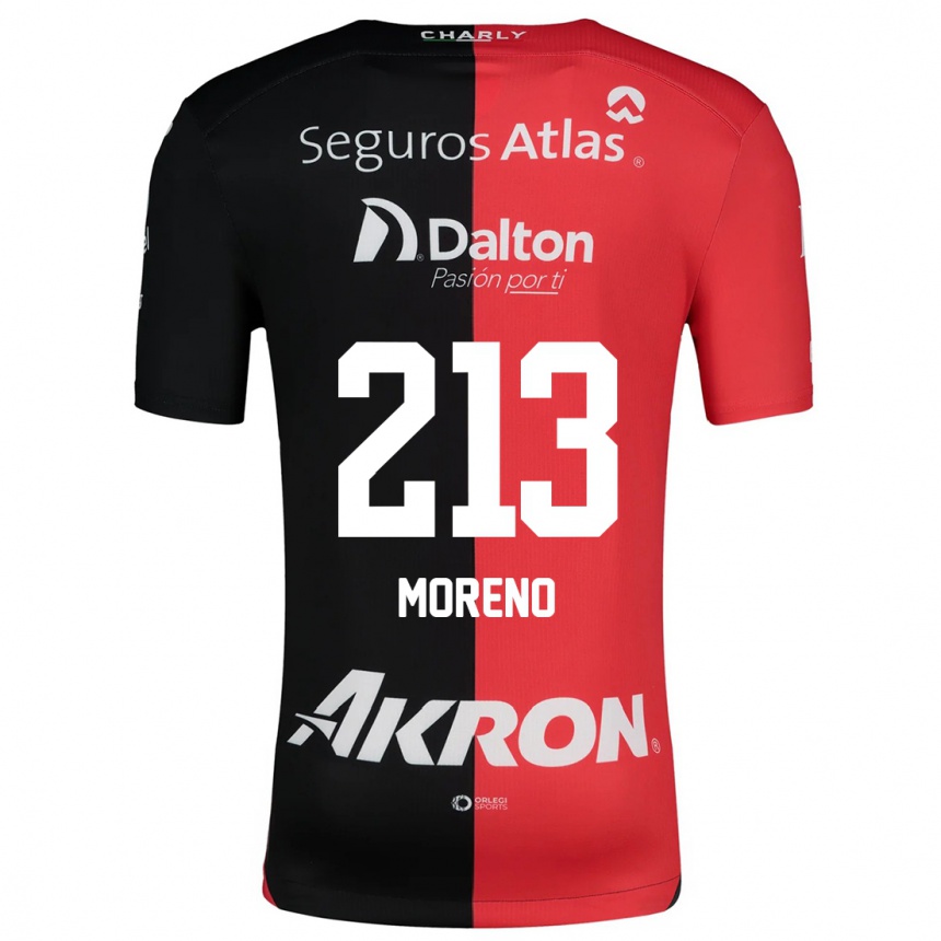 Kids Football Eduardo Moreno #213 Red Black Home Jersey 2024/25 T-Shirt Uk