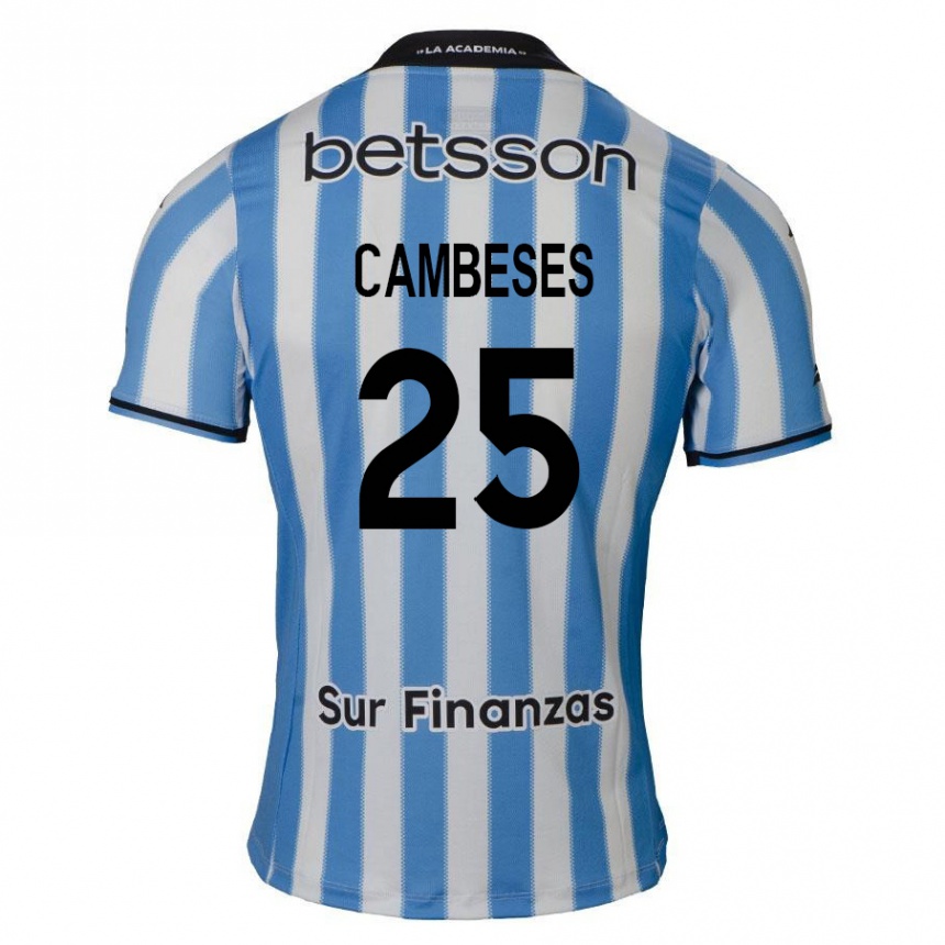 Kids Football Facundo Cambeses #25 Blue White Black Home Jersey 2024/25 T-Shirt Uk