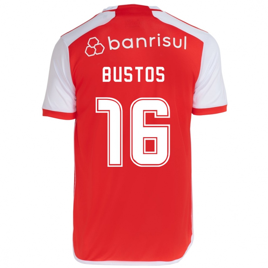 Kids Football Fabricio Bustos #16 Red White Home Jersey 2024/25 T-Shirt Uk