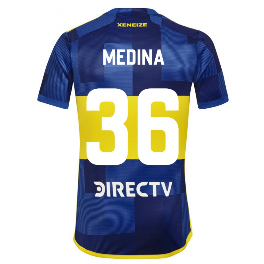 Kids Football Cristian Medina #36 Blue Yellow Home Jersey 2024/25 T-Shirt Uk