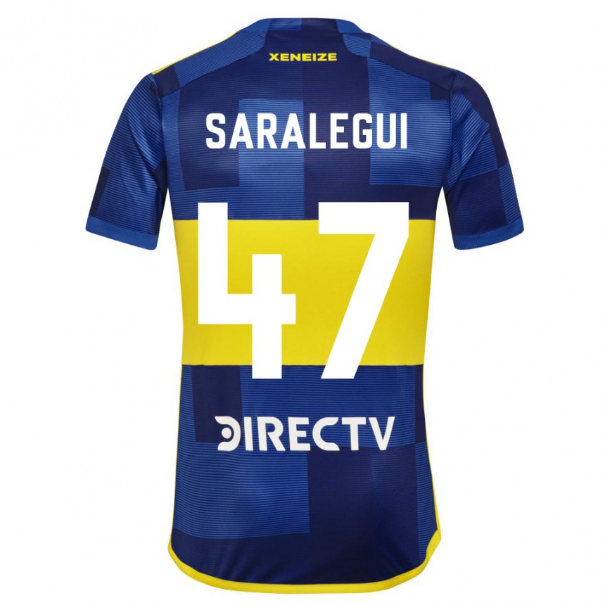 Kids Football Jabes Saralegui #47 Blue Yellow Home Jersey 2024/25 T-Shirt Uk