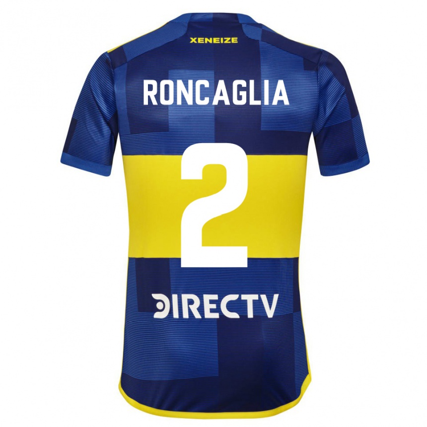 Kids Football Facundo Roncaglia #2 Blue Yellow Home Jersey 2024/25 T-Shirt Uk