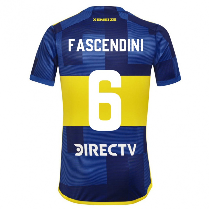 Kids Football Valentin Fascendini #6 Blue Yellow Home Jersey 2024/25 T-Shirt Uk