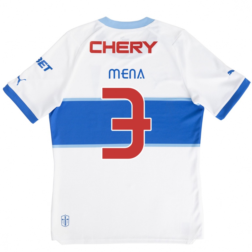 Kids Football Eugenio Mena #3 White Blue Home Jersey 2024/25 T-Shirt Uk