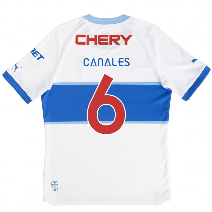 Kids Football Alfred Canales #6 White Blue Home Jersey 2024/25 T-Shirt Uk