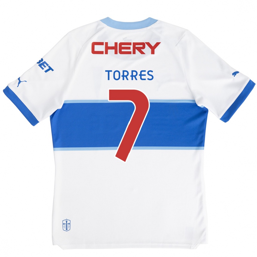 Kids Football Joaquín Torres #7 White Blue Home Jersey 2024/25 T-Shirt Uk