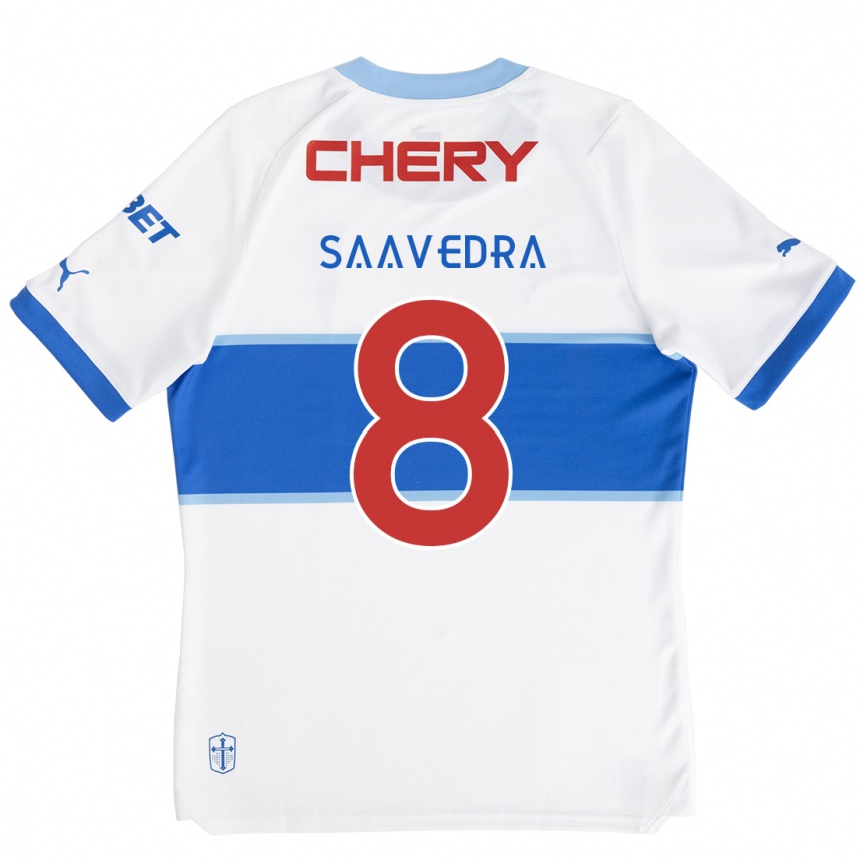 Kids Football Ignacio Saavedra #8 White Blue Home Jersey 2024/25 T-Shirt Uk