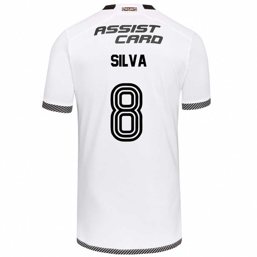 Kids Football Bastián Silva #8 White Black Home Jersey 2024/25 T-Shirt Uk