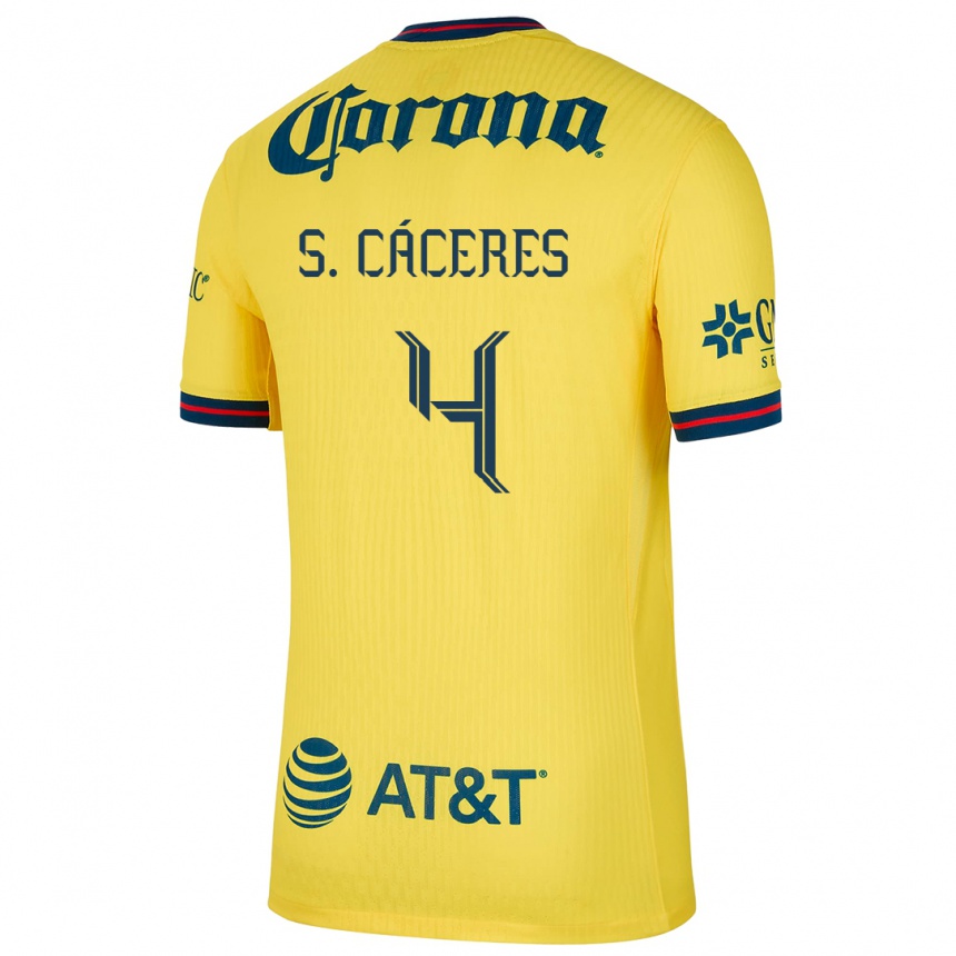 Kids Football Sebastián Cáceres #4 Yellow Blue Home Jersey 2024/25 T-Shirt Uk