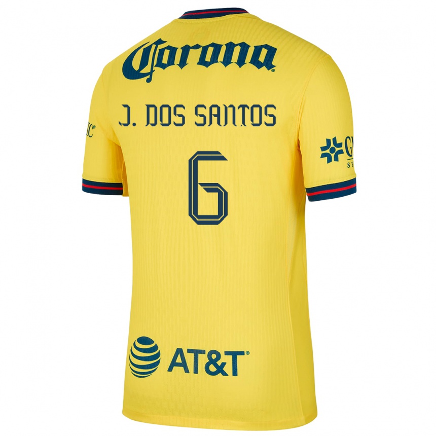 Kids Football Jonathan Dos Santos #6 Yellow Blue Home Jersey 2024/25 T-Shirt Uk