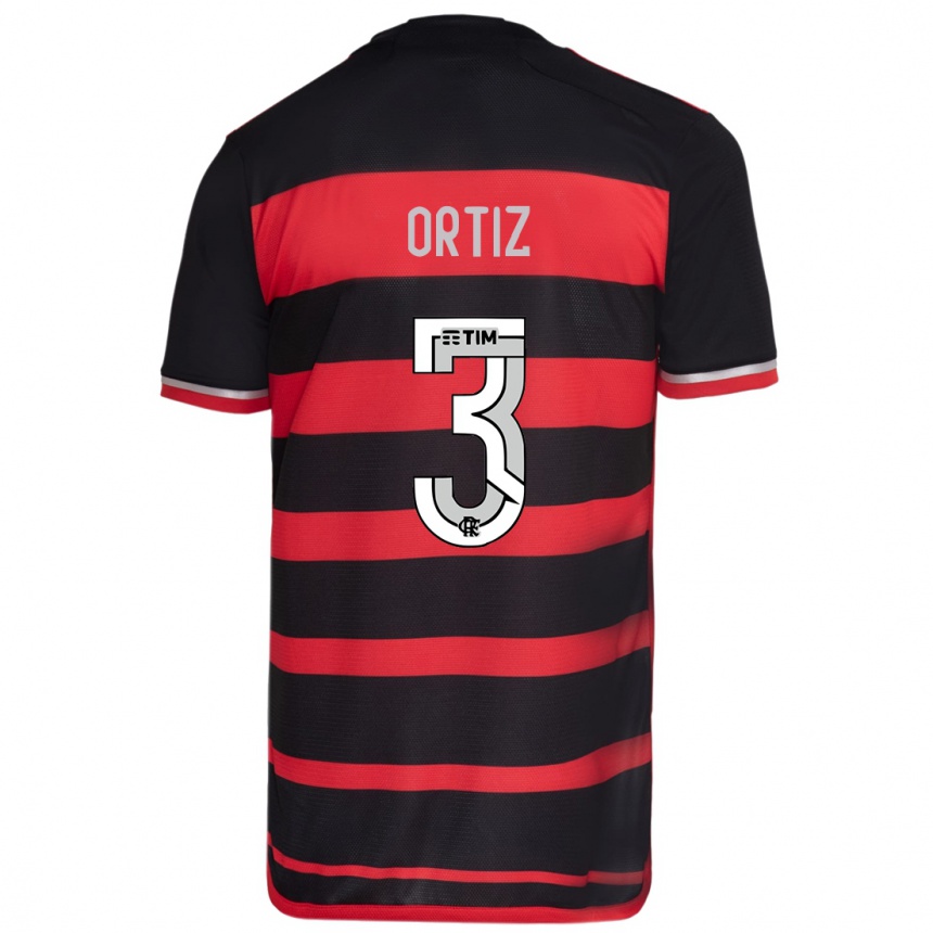 Kids Football Léo Ortiz #3 Red Black Home Jersey 2024/25 T-Shirt Uk