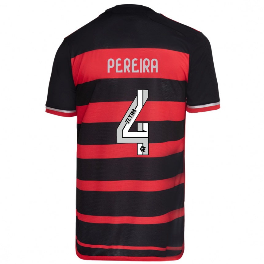 Kids Football Léo Pereira #4 Red Black Home Jersey 2024/25 T-Shirt Uk