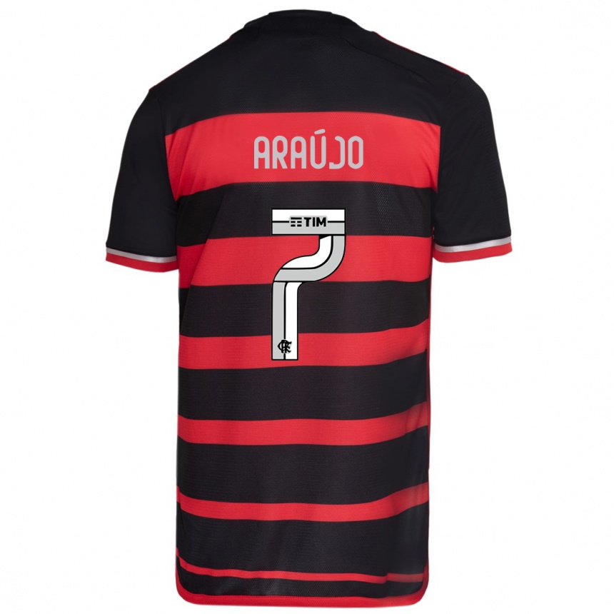 Kids Football Luiz Araújo #7 Red Black Home Jersey 2024/25 T-Shirt Uk