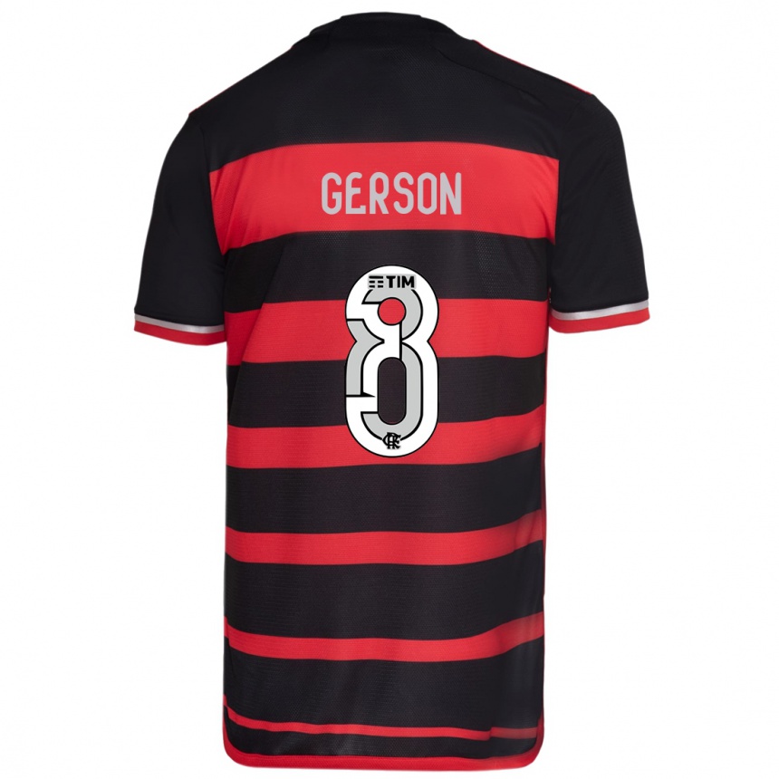 Kids Football Gerson #8 Red Black Home Jersey 2024/25 T-Shirt Uk