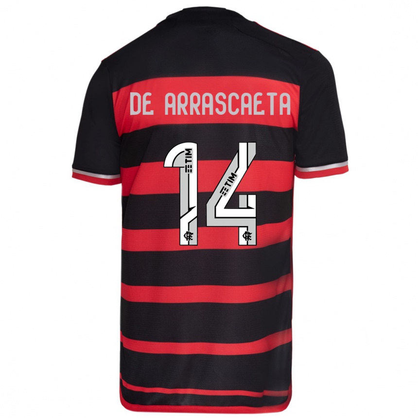 Kids Football Giorgian De Arrascaeta #14 Red Black Home Jersey 2024/25 T-Shirt Uk