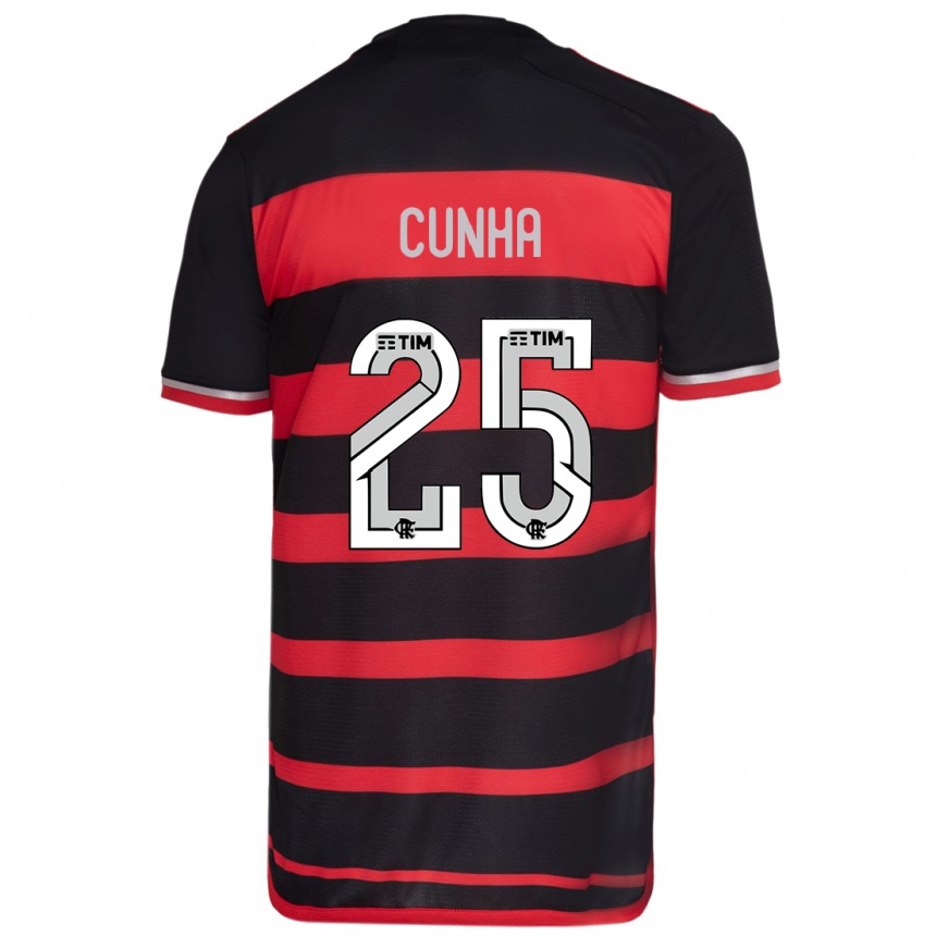 Kids Football Matheus Cunha #25 Red Black Home Jersey 2024/25 T-Shirt Uk