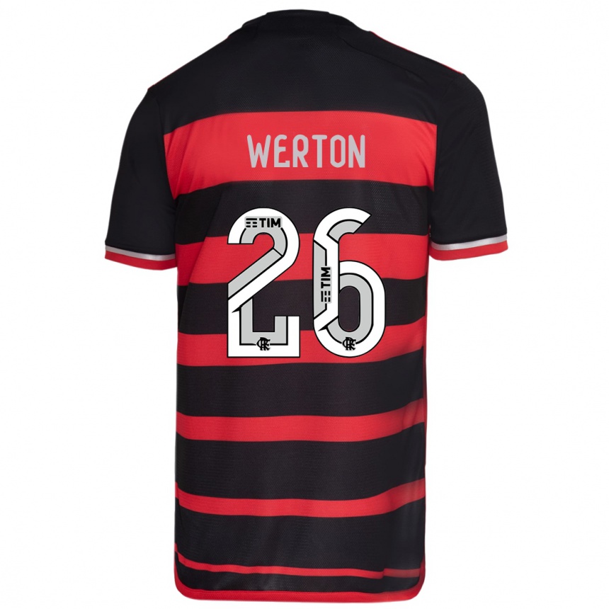 Kids Football Werton #26 Red Black Home Jersey 2024/25 T-Shirt Uk