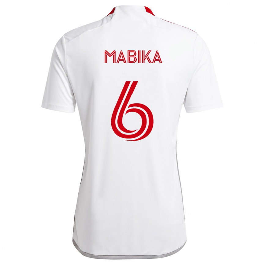 Kids Football Aimé Mabika #6 White Red Away Jersey 2024/25 T-Shirt Uk