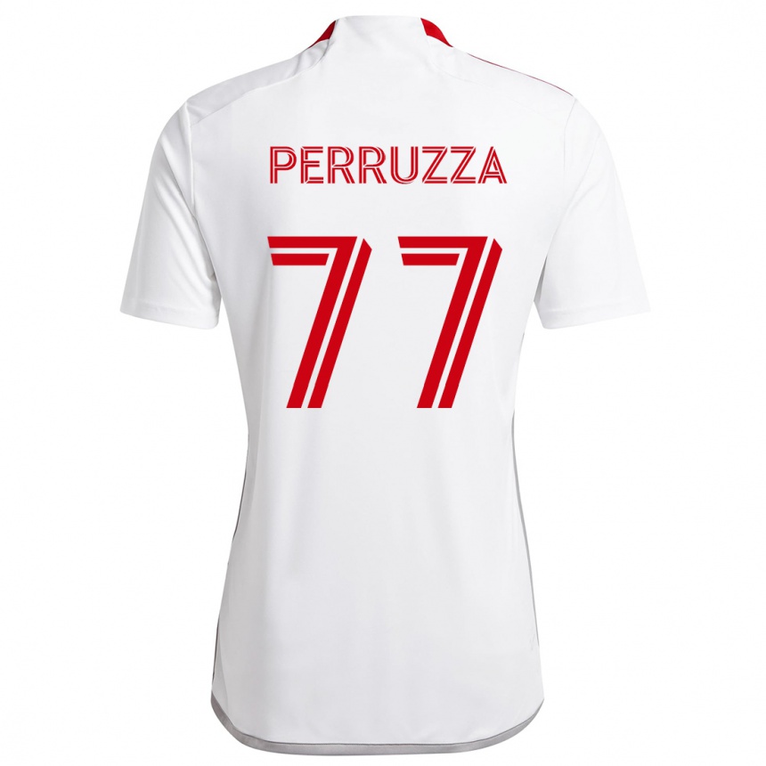 Kids Football Jordan Perruzza #77 White Red Away Jersey 2024/25 T-Shirt Uk