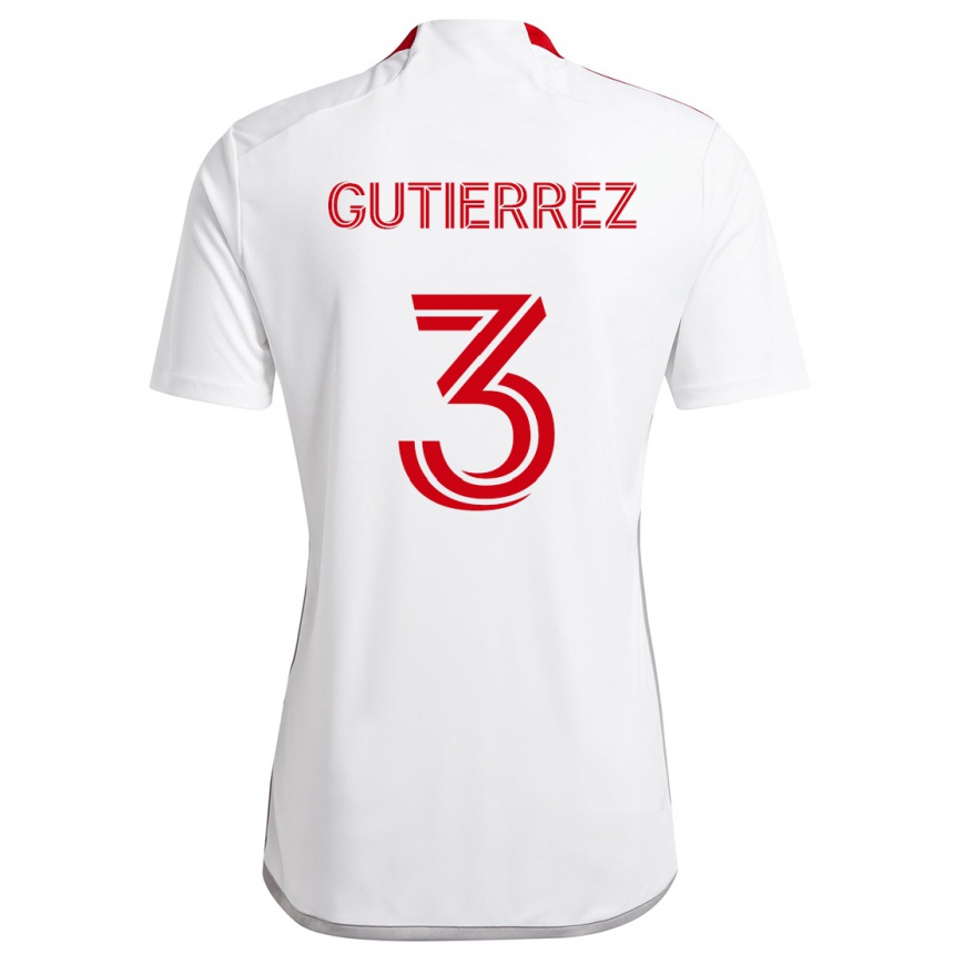 Kids Football Cristián Gutiérrez #3 White Red Away Jersey 2024/25 T-Shirt Uk