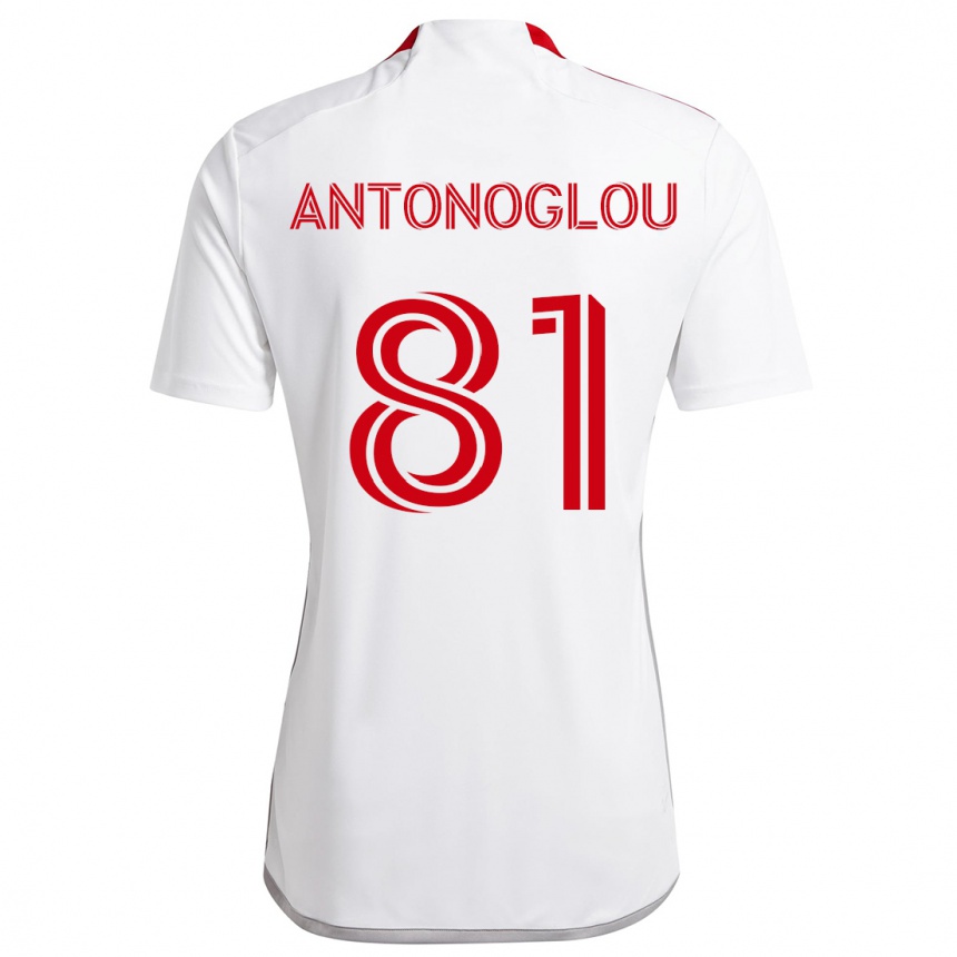 Kids Football Themi Antonoglou #81 White Red Away Jersey 2024/25 T-Shirt Uk