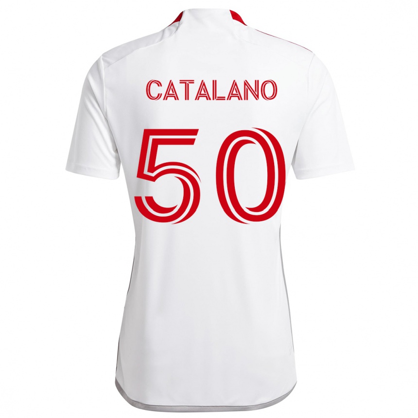 Kids Football Gianluca Catalano #50 White Red Away Jersey 2024/25 T-Shirt Uk