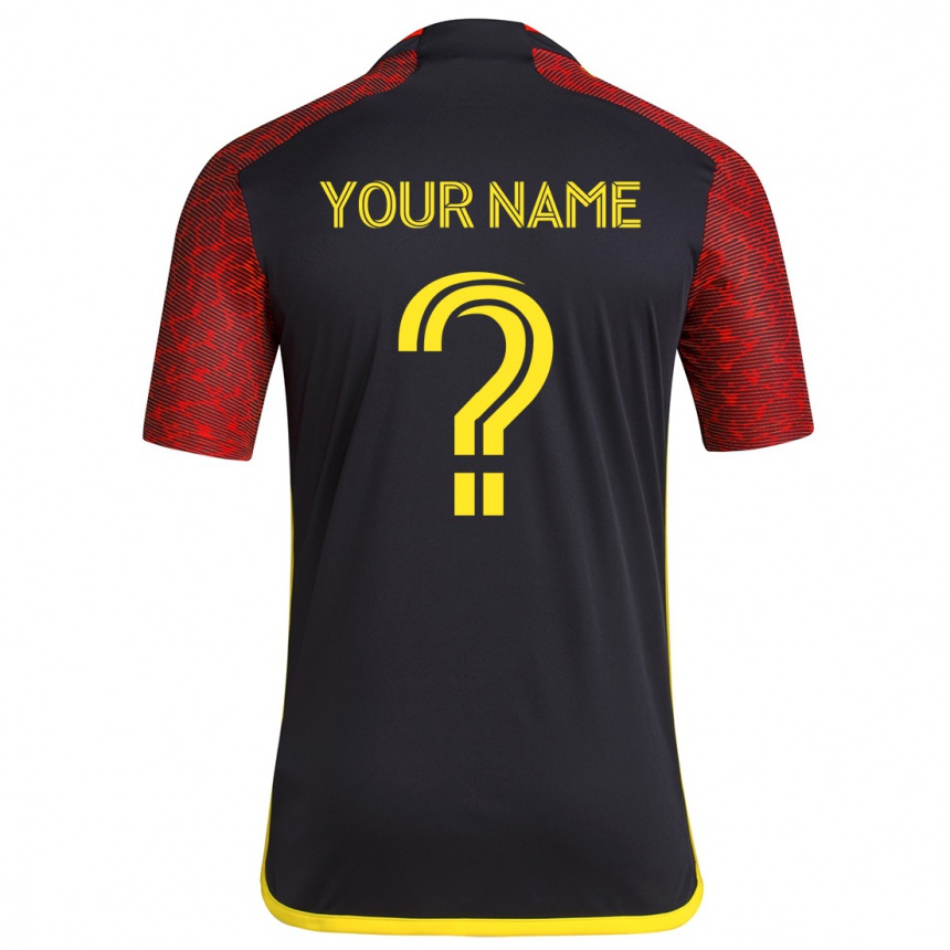 Kids Football Your Name #0 Red Black Away Jersey 2024/25 T-Shirt Uk