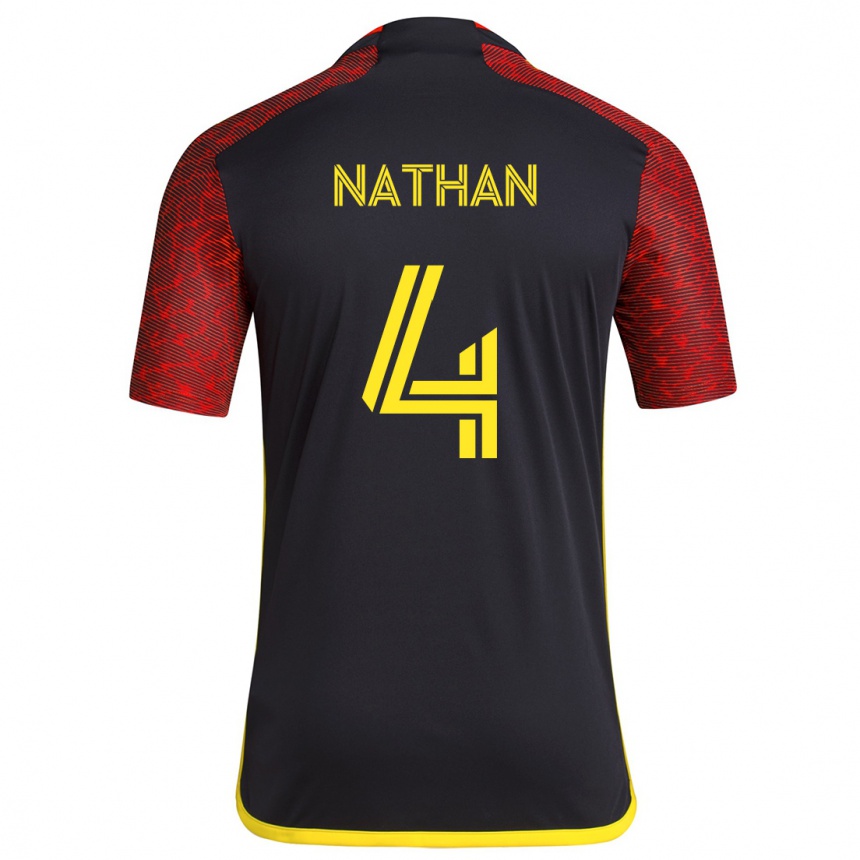 Kids Football Nathan #4 Red Black Away Jersey 2024/25 T-Shirt Uk