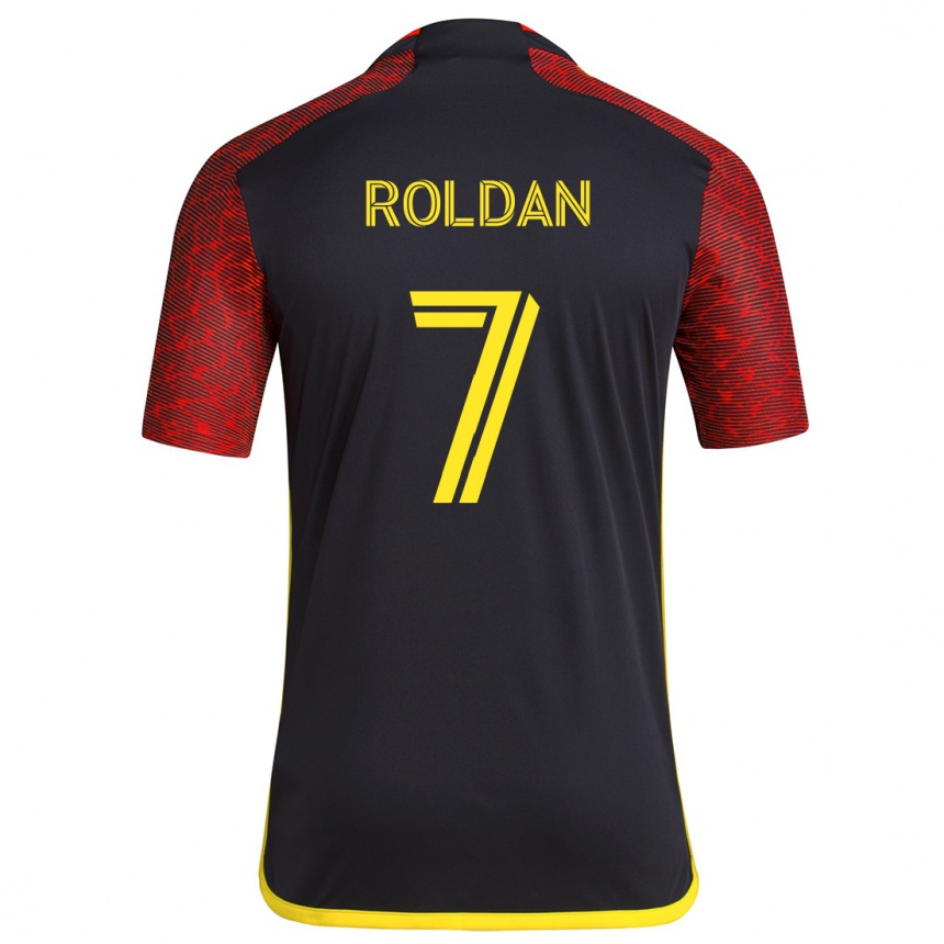 Kids Football Cristian Roldán #7 Red Black Away Jersey 2024/25 T-Shirt Uk