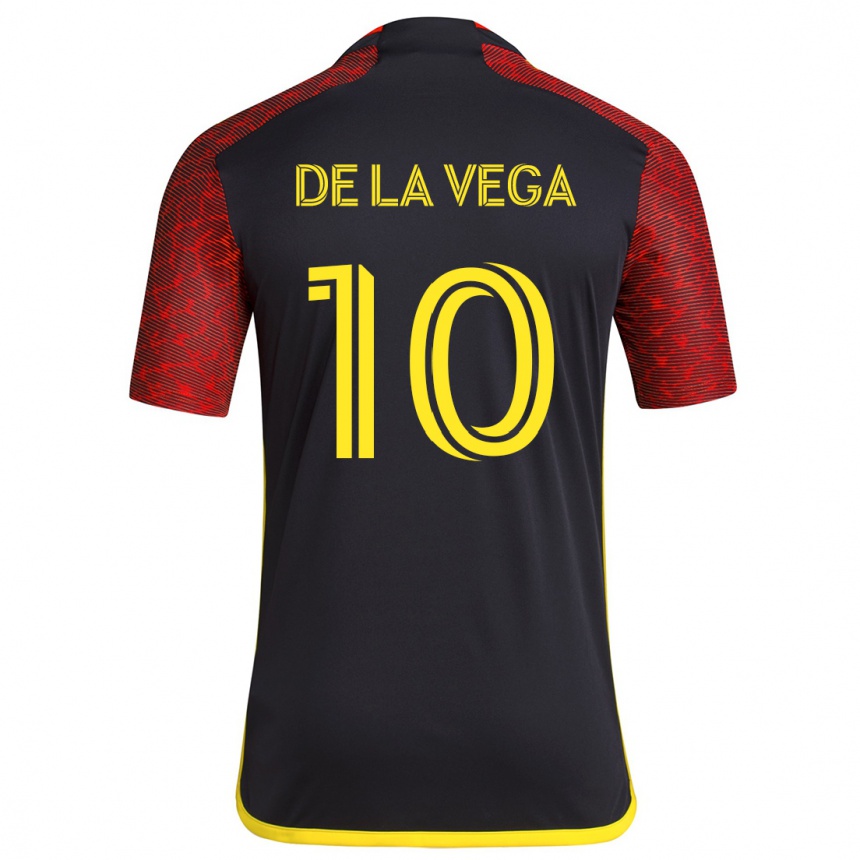 Kids Football Pedro De La Vega #10 Red Black Away Jersey 2024/25 T-Shirt Uk