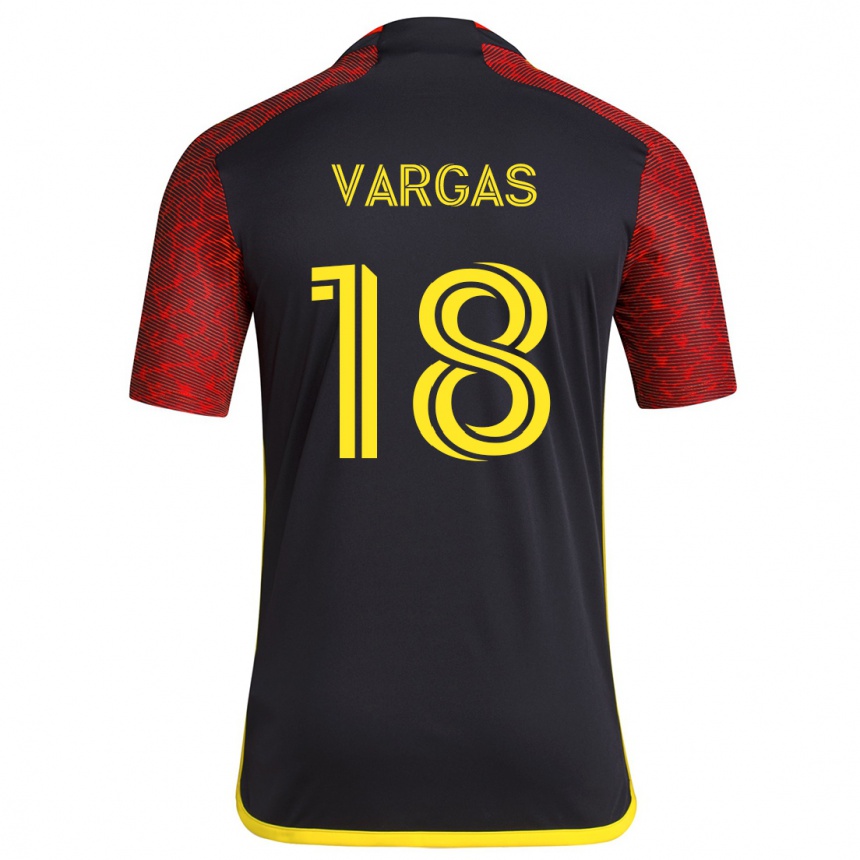 Kids Football Obed Vargas #18 Red Black Away Jersey 2024/25 T-Shirt Uk