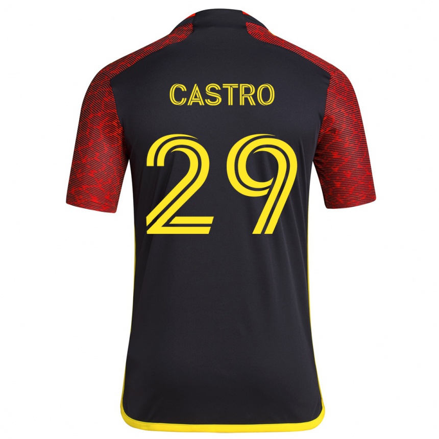 Kids Football Jacob Castro #29 Red Black Away Jersey 2024/25 T-Shirt Uk