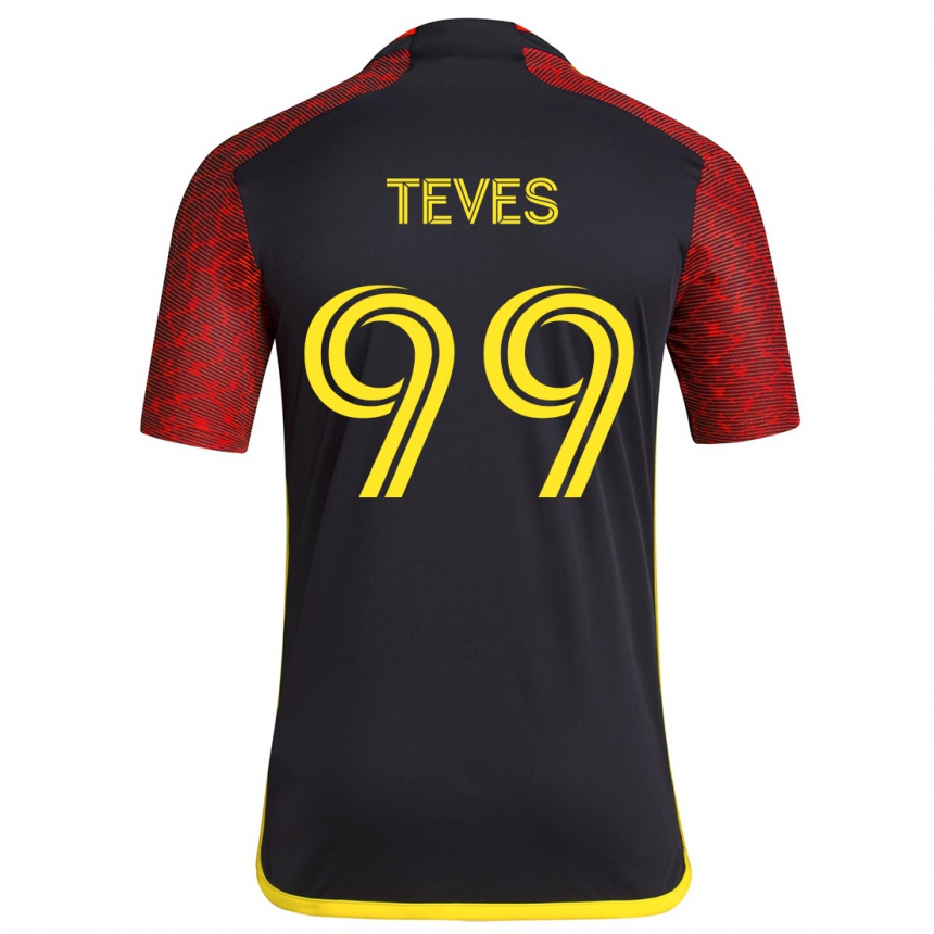 Kids Football Dylan Teves #99 Red Black Away Jersey 2024/25 T-Shirt Uk