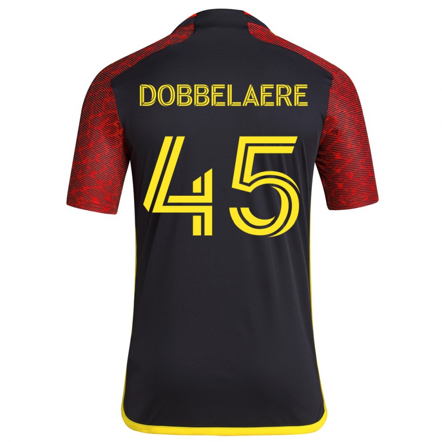 Kids Football Ethan Dobbelaere #45 Red Black Away Jersey 2024/25 T-Shirt Uk