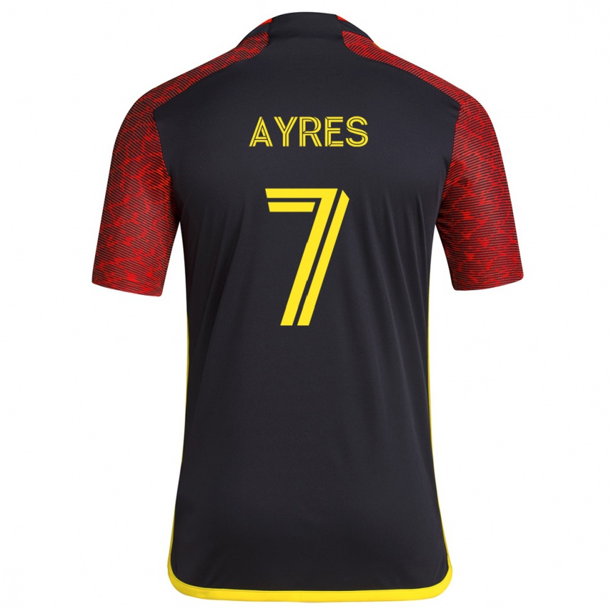 Kids Football Melina Ayres #7 Red Black Away Jersey 2024/25 T-Shirt Uk