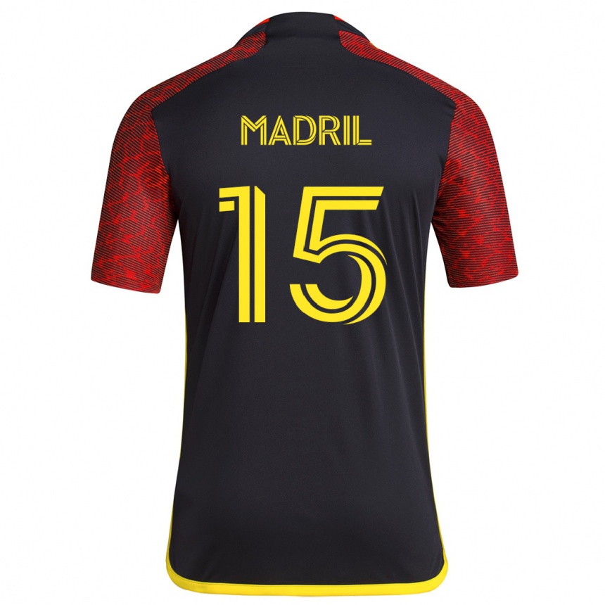 Kids Football Emily Madril #15 Red Black Away Jersey 2024/25 T-Shirt Uk